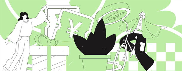 Use red envelopes to attract new customers and promote activity. Flat vector character concept illustration
