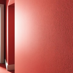 A Bright Red Interior Wall with Subtle Texture Leading to a Doorway, Illuminated by Soft Light, Creating a Warm and Inviting Atmosphere in Interior Spaces