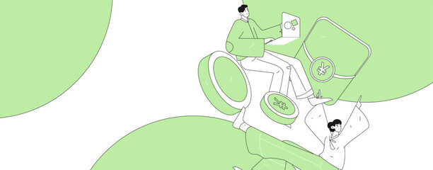 Use red envelopes to attract new customers and promote activity. Flat vector character concept illustration
