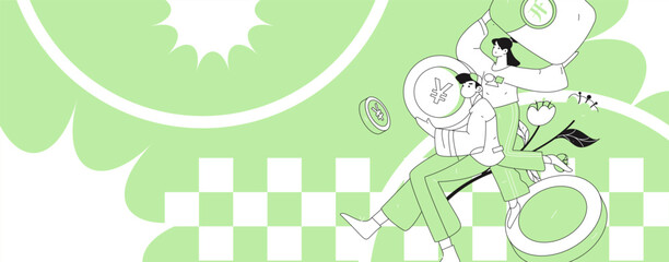 Use red envelopes to attract new customers and promote activity. Flat vector character concept illustration
