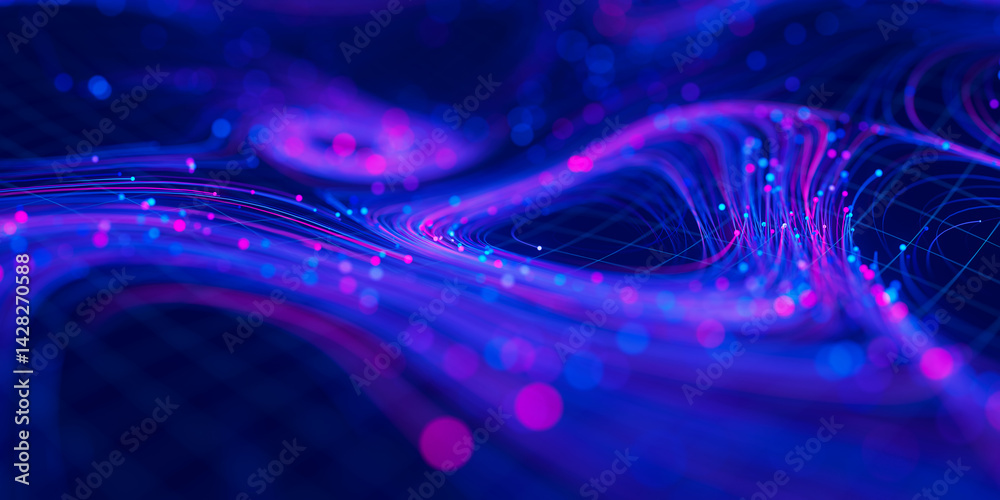 Poster closeup of big data swirl patterns in futuristic cyberspace. whirl flow of data in quantum digital n