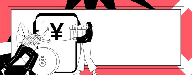 Use red envelopes to attract new customers and promote activity. Flat vector character concept illustration
