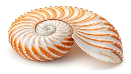 Nautilus Shell Spiral Pattern Close Up White Background nature
