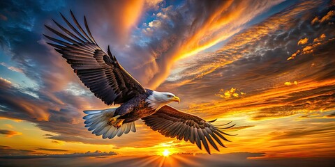Obraz premium Majestic Eagle Soaring: Long Exposure Wildlife Photography, Bird of Prey, Nature Image, Eagle Flight, Camera Lens Reflection