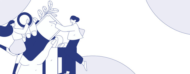 Use red envelopes to attract new customers and promote activity. Flat vector character concept illustration
