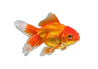 Fototapeta premium Goldfish with Orange and White Fins on Isolated White Background