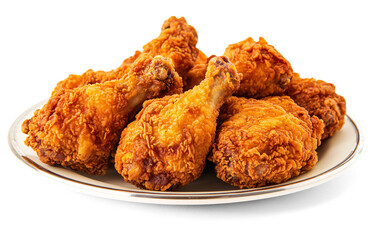 Plate of Crispy Fried Chicken Drumsticks on PNG Isolated Transparent Background, Golden Brown Fried Chicken Legs Crispy Chicken Food Photo Fried Chicken