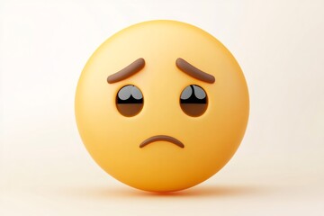 Fototapeta premium Photorealistic 3D rendering: sad emoji featuring frowning eyebrows, downturned mouth expressing deep emotional distress and concern