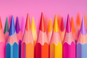 Colorful pencils in close-up.  Vibrant array of crayon tips