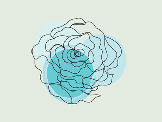 Abstract Blue Rose Line Art Minimalist Botanical Illustration