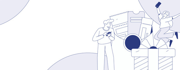 Use red envelopes to attract new customers and promote activity. Flat vector character concept illustration
