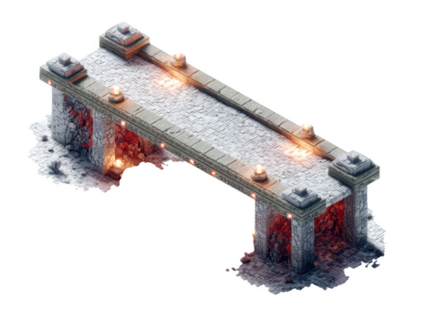 Ancient stone bridge 3d model with glowing cave entrance fantasy game on transparent background red