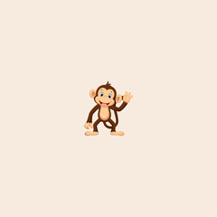 Cute monkey waving icon flat vector design.