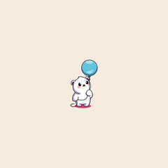 Cute polar bear with balloons cartoon icon flat vector design.