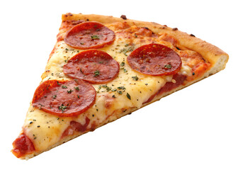 savory italian pepperoni pizza slice isolated on white background, PNG