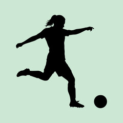 vector illustration of a silhouette of a female soccer player kicking a ball during a match