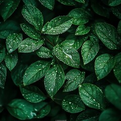 Fototapeta premium Closeup of Fresh Green Leaves Covered in Raindrops
