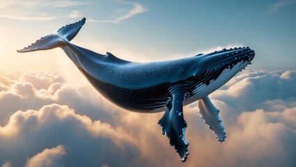 whales fly at a height above the clouds like airplanes