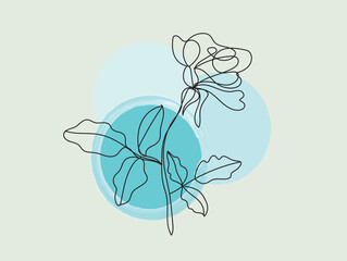 Elegant Single Line Flower Drawing with Blue Watercolor Circles