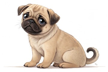 Pug puppy sitting isolated on white background