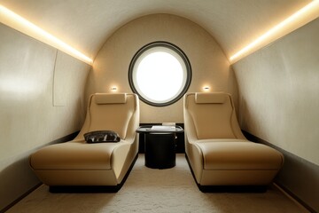 Luxurious private jet cabin seating
