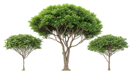 Set of Ficus Microcarpa Trees – Chinese Banyan and Indian Laurel Urban Street Trees Isolated on Transparent Background

