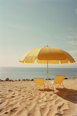 Retro style image of parasol on the sandy beach	