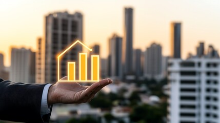 Contemporary business growth strategies urban skyline digital graphics & financial insights
