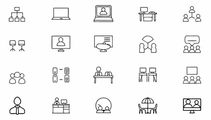 office workspace set of web icons in line style  o.eps