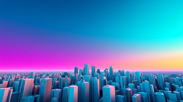 Futuristic City Skyline Under Vibrant Neon Sky
