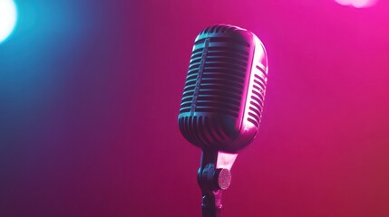 Vintage Microphone in Neon Lights