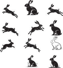vector silhouettes of rabbits