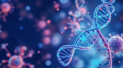 DNA strand dividing among cancer cells in microscopic view