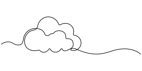 Cloud one line drawing, Continuous one line drawing of a cloud isolated on a simple background vector illustration, Clouds one continuous line drawing, Continuous one line drawing of cumulus cloud. 