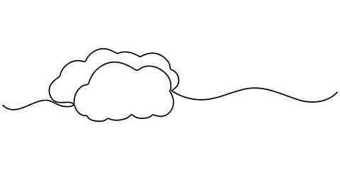 Cloud one line drawing, Continuous one line drawing of a cloud isolated on a simple background vector illustration, Clouds one continuous line drawing, Continuous one line drawing of cumulus cloud. 