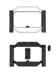 Front and back view of rectangular LED light panel with phone mount and Bluetooth remote
