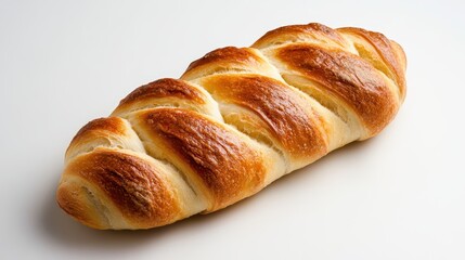 A beautifully braided bread loaf featuring a golden-brown surface, promising a soft texture inside, great for sandwiches or enjoyed with butter.