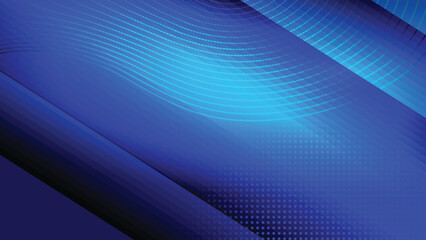 Abstract creative glowing light and shade with halftone dot screen and curve dash line on gradient blue background. Vector illustration.