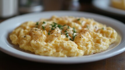 Scrambled eggs on a plate