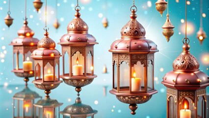 Obraz premium Festive diwali lanterns with glowing candles for holiday celebration display with copy space