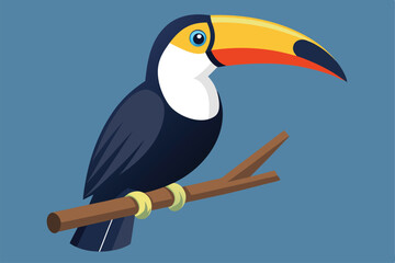illustration of a toucan perched on a wooden branch.