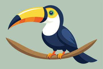 illustration of a toucan perched on a wooden branch.