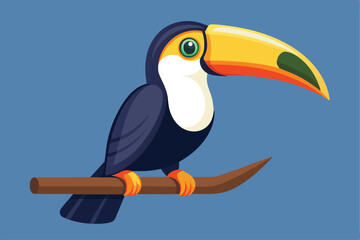 illustration of a toucan perched on a wooden branch.