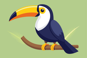 illustration of a toucan perched on a wooden branch.