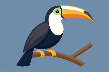 illustration of a toucan perched on a wooden branch.
