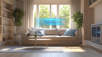 cozy loft with cartoon airflow illustration.