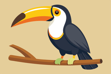 illustration of a toucan perched on a wooden branch.