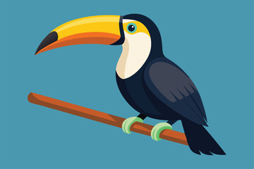 illustration of a toucan perched on a wooden branch.