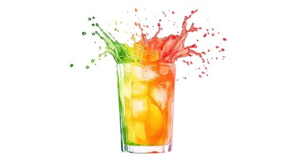 Colorful, refreshing drink splashing from a glass