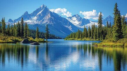 Fototapeta premium Serene Mountain Lake Scenery